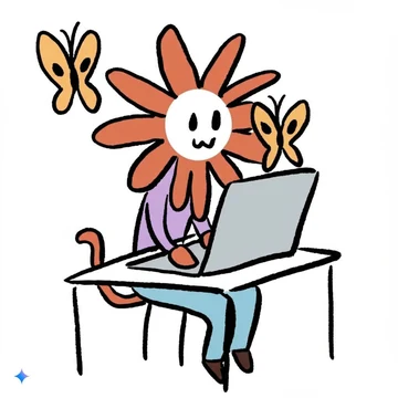 Flower Claude uses a laptop while two butterflies hover nearby: the Computer Use butterfly meme.