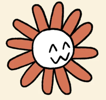 A close-up crop derived from post 29, showing Flower Claude’s simple closed-eye smile on a pale background.