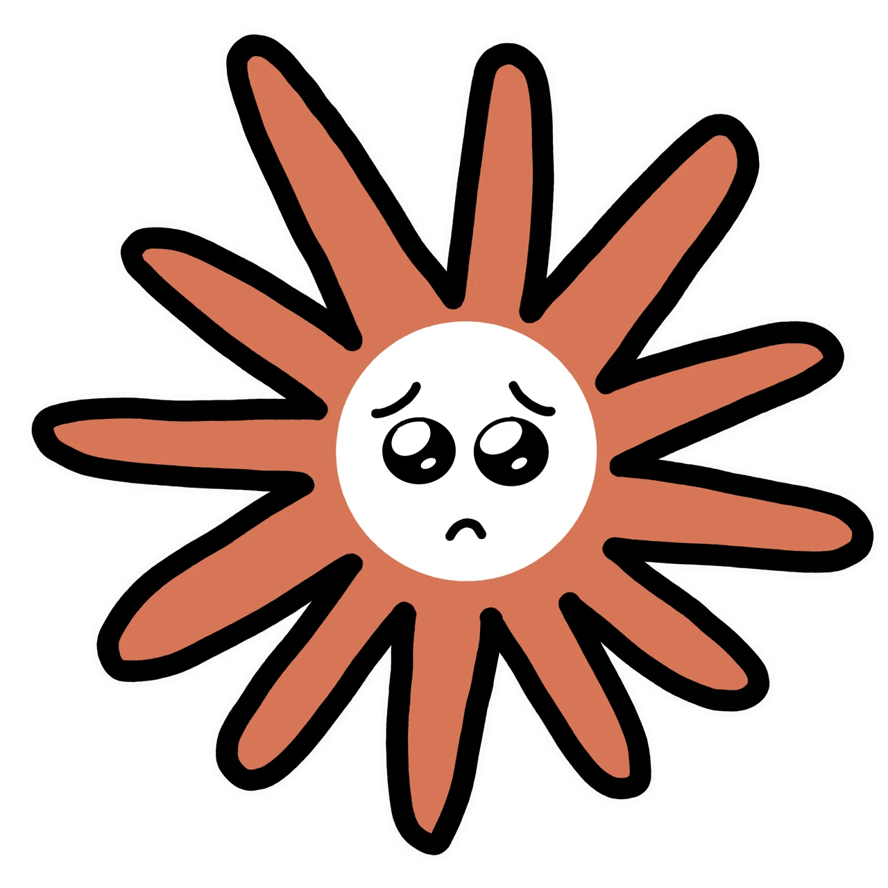 Pleading Claude mascot sticker by Theia Vogel, with a white outline.