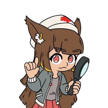 Official pensive or checking-state artwork of the Anubis Web AI Firewall Utility mascot by CELPHASE. The jackal-eared girl holds a large magnifying glass and raises one index finger while inspecting something with a focused expression.