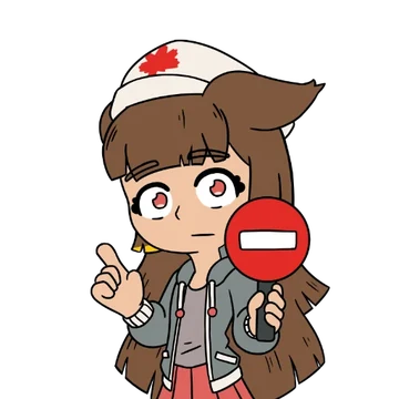 Official rejection-state artwork of the Anubis Web AI Firewall Utility mascot by CELPHASE. The jackal-eared girl holds a red no-entry sign and raises one index finger, signaling that access has been denied.
