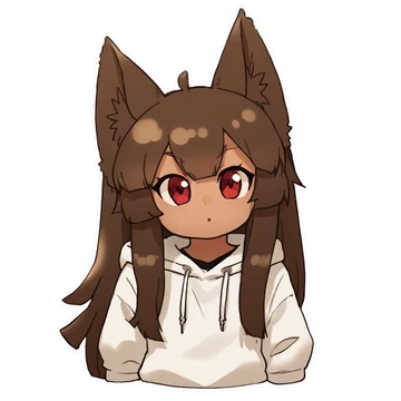 Pensive-state artwork of the legacy Anubis Web AI Firewall Utility mascot. The shaded chibi jackal girl faces forward in a white hoodie with a small, neutral mouth and attentive red eyes. This placeholder design was replaced through Anubis pull request #204.