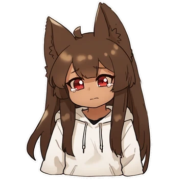 Sad or rejection-state artwork of the legacy Anubis Web AI Firewall Utility mascot. The shaded chibi jackal girl cries with tears running from both red eyes while wearing a white hoodie. This placeholder design was replaced through Anubis pull request #204.