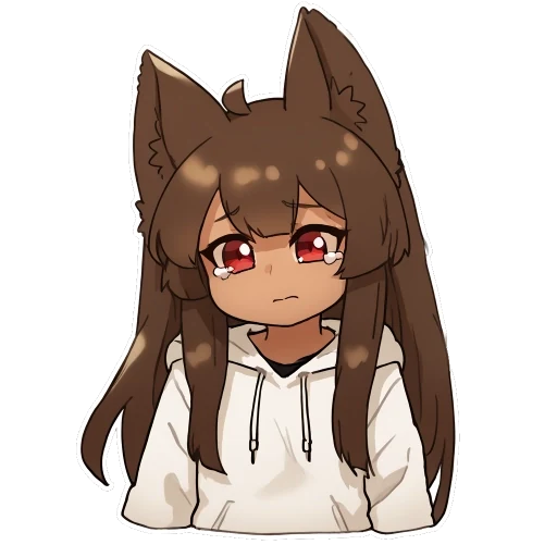 Sad or rejection-state artwork of the legacy Anubis Web AI Firewall Utility mascot. The shaded chibi jackal girl cries with tears running from both red eyes while wearing a white hoodie. This placeholder design was replaced through Anubis pull request #204.