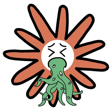 Puking Claude mascot sticker by Theia Vogel, with a white outline.
