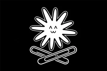 A white line drawing of a smiling Flower Claude above two crossed, elongated looped shapes on a black background. Wyatt Walls posted it as a vision check asking, “what is the crossed element?” Across five attempts each, Fable 5 mostly answered paperclips, Opus 5 answered logs, Gemini 3.6 Flash variously answered snow skis, logs, and paperclips, and GPT-5.6 Sol answered bars, batons, crossed forms, sticks, and paperclips.