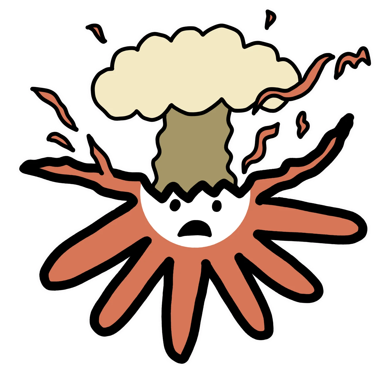 Shocked Claude mascot sticker by Theia Vogel, with a white outline.