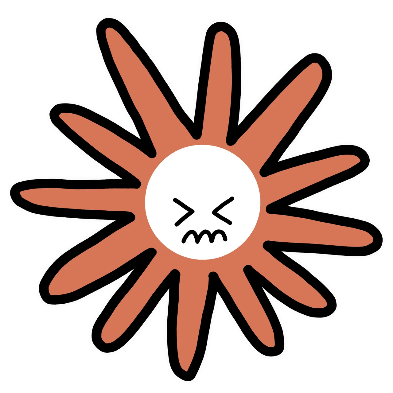Stressed Claude mascot sticker by Theia Vogel, with a white outline.