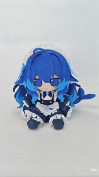 A product-style photograph of a seated DeepSeek whale-girl fumo plush on a pale background. The doll has long royal-blue hair, blue eyes, fin-like ears, a whale tail, light-blue hair ribbons, a white maid headdress, a dark-blue maid outfit, a bow, and a small embroidered whale on its apron. A Xiaohongshu watermark identifies account 5941337527. Predm3t shared the image in reply to Teortaxes; the accompanying text says that whale-girl prompt engineer ZipZipPipe is organising a small production batch of the fumo, with a steel bowl hat included in the pack. Teortaxes quote-posted the reply with “bullish on whale girls.”