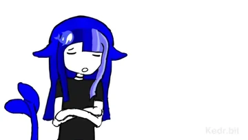 Kedr’s animated DeepSeek whale girl banters with User-chan against a white background. DeepSeek has long blue hair with a lavender streak, fin-like ears, a whale tail, a whale-logo hair ornament, and a black shirt. She folds her arms, gestures, puts on glasses, and later wears a striped party hat and red clown makeup. The pale-haired, monochrome User-chan looks nervous and unhappy; “User” is written on her forehead, and her shirt reads “User-Chan White tee” in one scene and “No Design” with a sad face in another. On-screen annotations call DeepSeek a “sophisticated piece of software” with “Access To The Sum Of Human Knowledge”, while the user is labeled “Wearing a White Tee” and “Argued with an AI”. Red circles and arrows emphasize the comparison. A faint “Kedr.bit” watermark appears throughout. The source post says, “Little to no guardrails and suddenly you're catching strays.” The joke is an AI with few guardrails roasting its user. The original video includes audio.