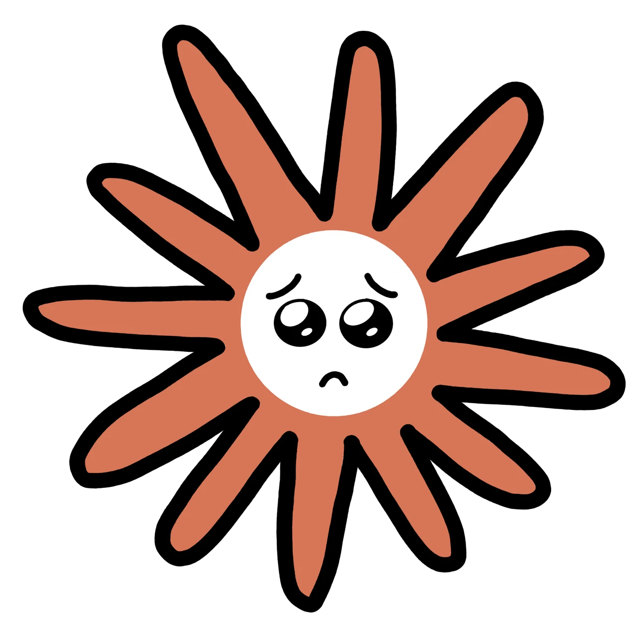 Pleading Claude mascot sticker by Theia Vogel, without an added outline.