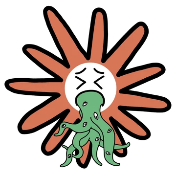 Puking Claude mascot sticker by Theia Vogel, without an added outline.