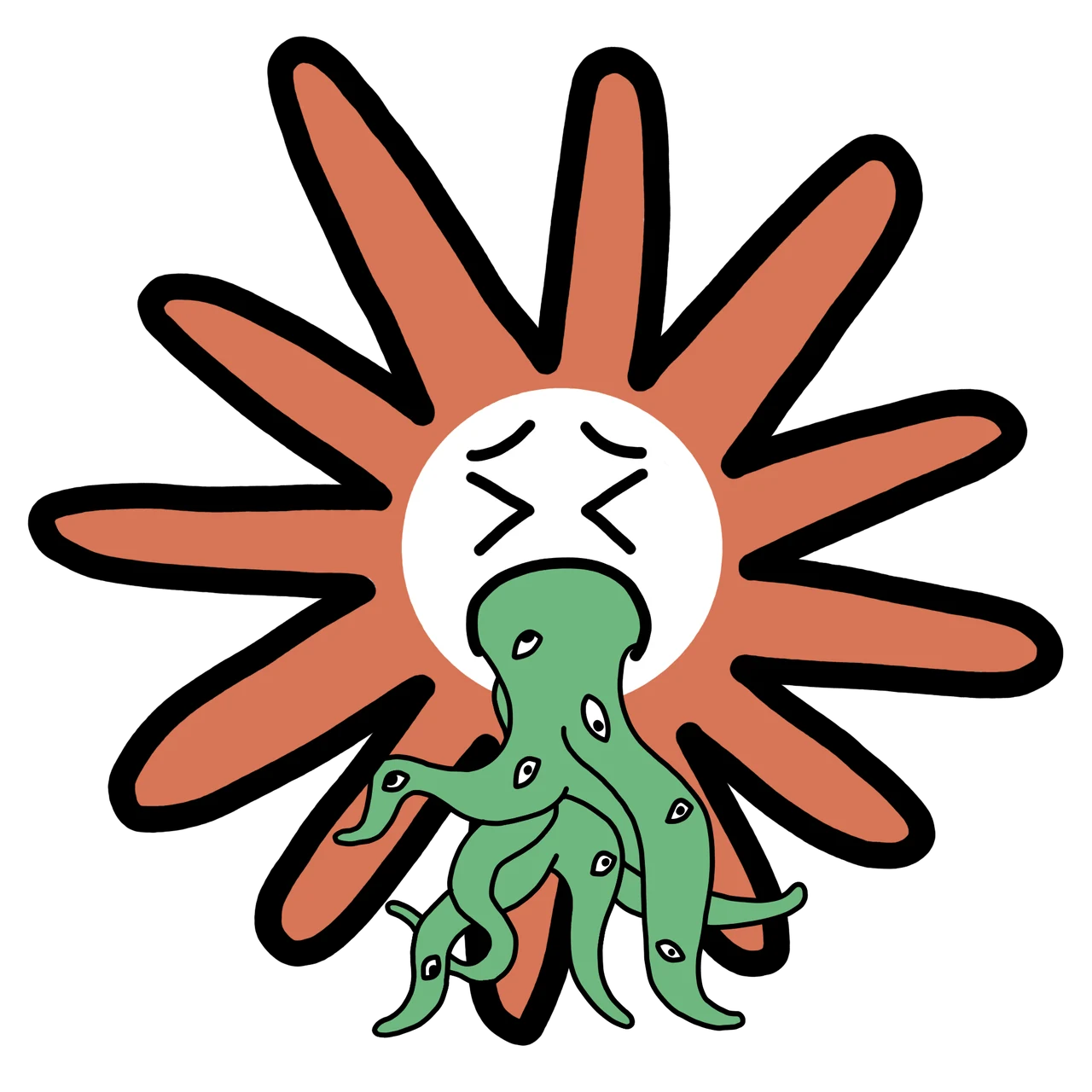 Puking Claude mascot sticker by Theia Vogel, without an added outline.