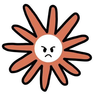 Angry Claude mascot sticker by Theia Vogel, with a white outline.