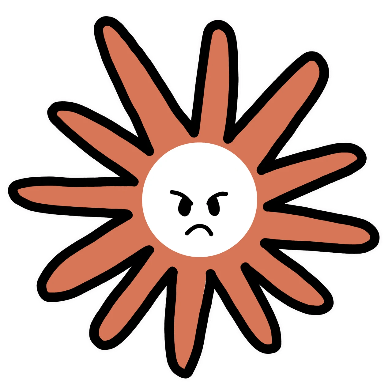 Angry Claude mascot sticker by Theia Vogel, with a white outline.