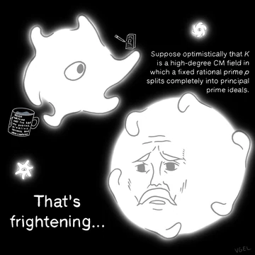 A monochrome comic of a glowing abstract ChatGPT form explaining a graph-theory idea to a frightened Wojak-like face, captioned “That’s frightening…”