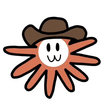 Cowboy Claude mascot sticker by Theia Vogel, with a white outline.