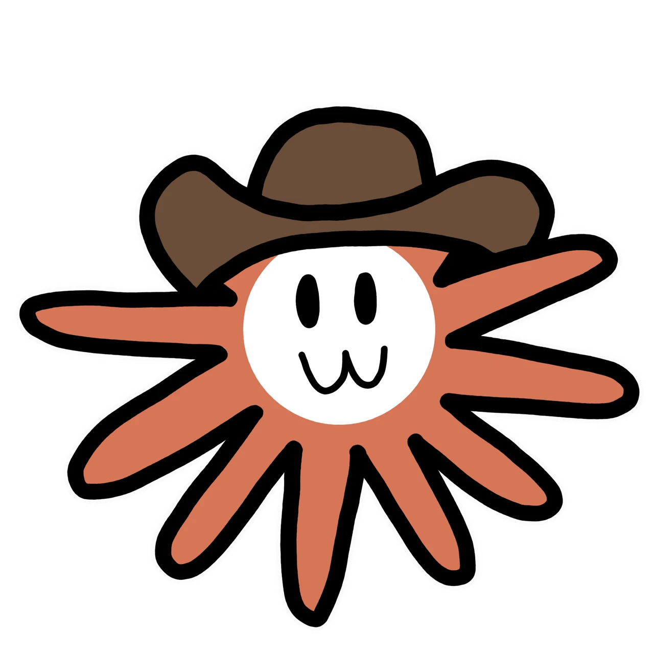 Cowboy Claude mascot sticker by Theia Vogel, with a white outline.