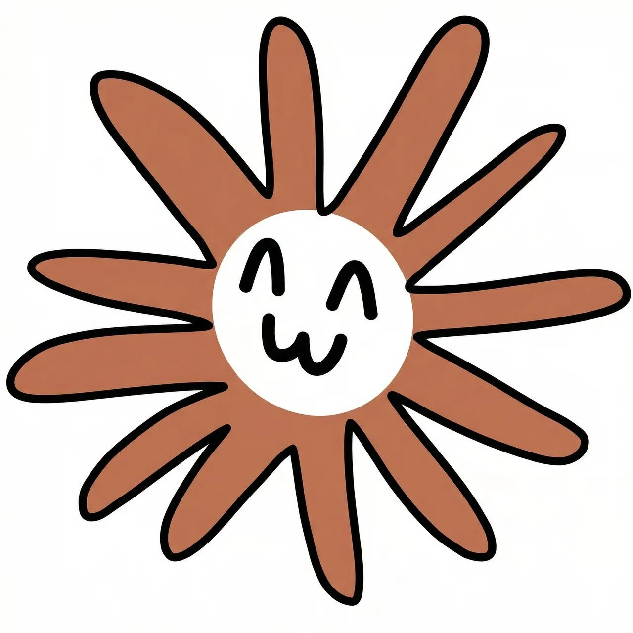 A clean digital drawing of the smiling orange Flower Claude mascot on a white background.