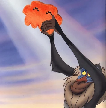 Rafiki raises an orange Claude plush toward the sky in a Lion King presentation meme.