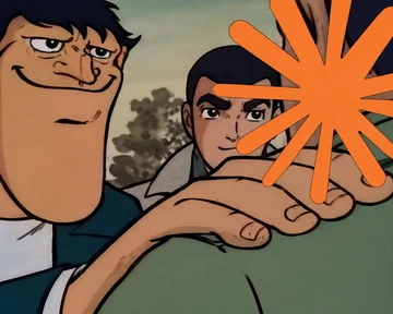 A redraw of the Akakichi no Eleven “three men congratulating a boy” meme, with the boy’s face replaced by the Anthropic sunburst. The source caption has Claude say, “this project will take 2 months to complete,” before the user proceeds anyway.