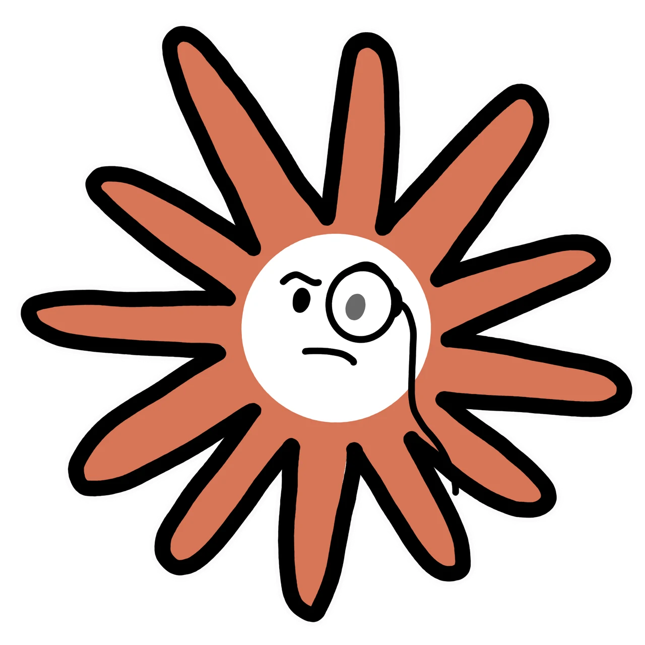 Investigating Claude mascot sticker by Theia Vogel, with a white outline.